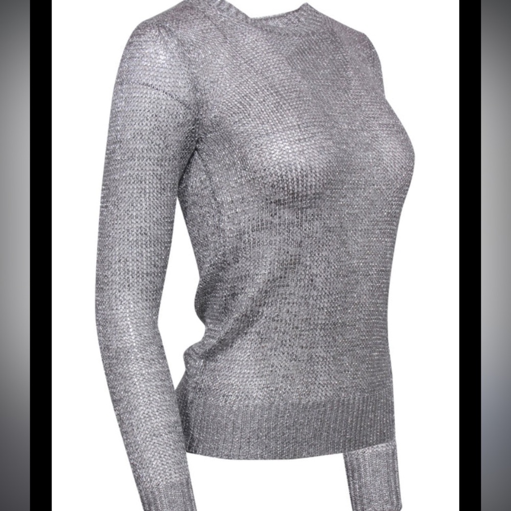 IRO Domus Metallic Silver Crewneck Sweater XXS